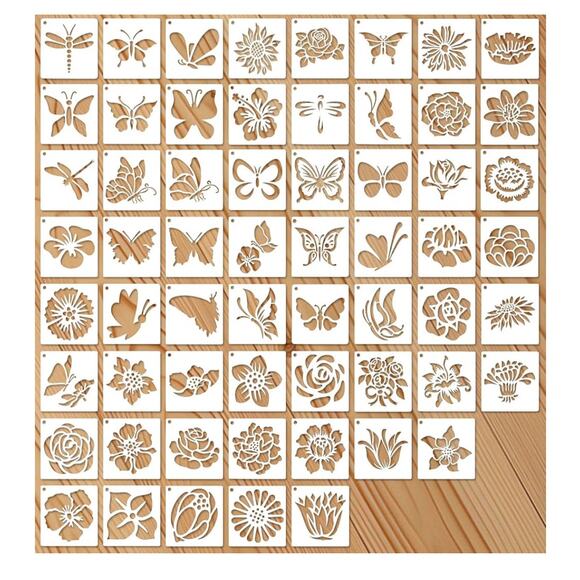 60pcs Floral Painting Templates, Reusable 3” Flower Butterfly for Wood Canvas - Picture 2 of 6